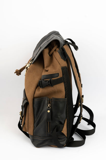 Captain Rabeh hook Backpack ''100% Cotton canvas & Cow leather''- Army Black