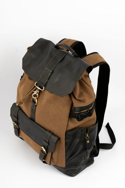 Captain Rabeh hook Backpack ''100% Cotton canvas & Cow leather''- Army Black