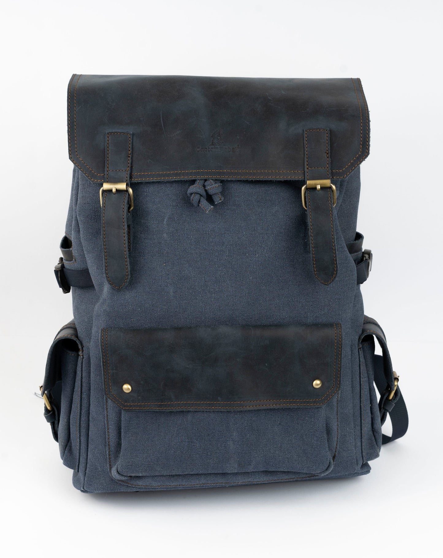 Daily Vintage Backpack ''100% Cotton canvas & Cow leather'' – Navy