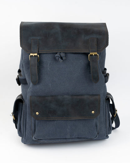 Daily Vintage Backpack ''100% Cotton canvas & Cow leather'' – Navy
