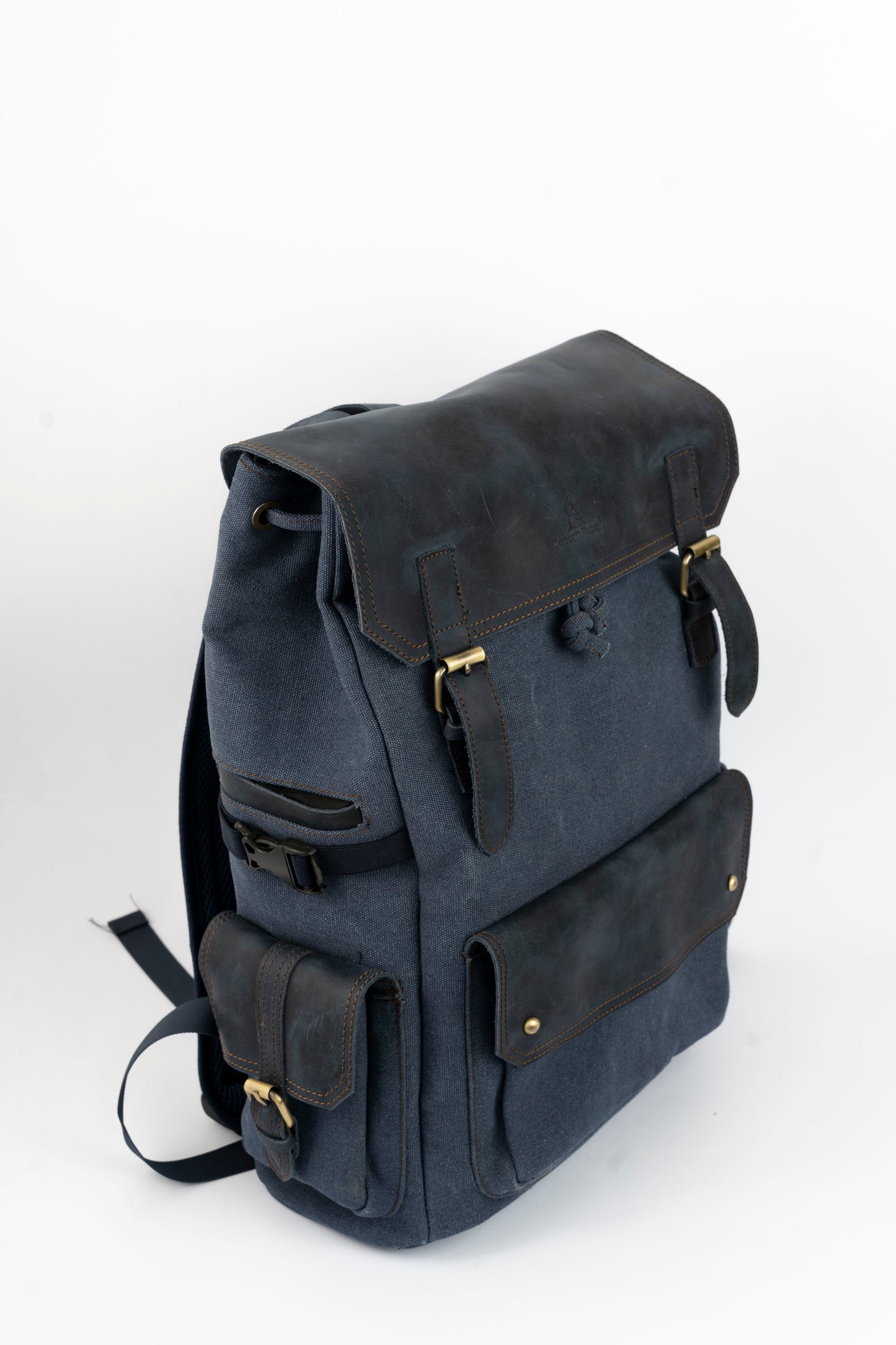 Daily Vintage Backpack ''100% Cotton canvas & Cow leather'' – Navy