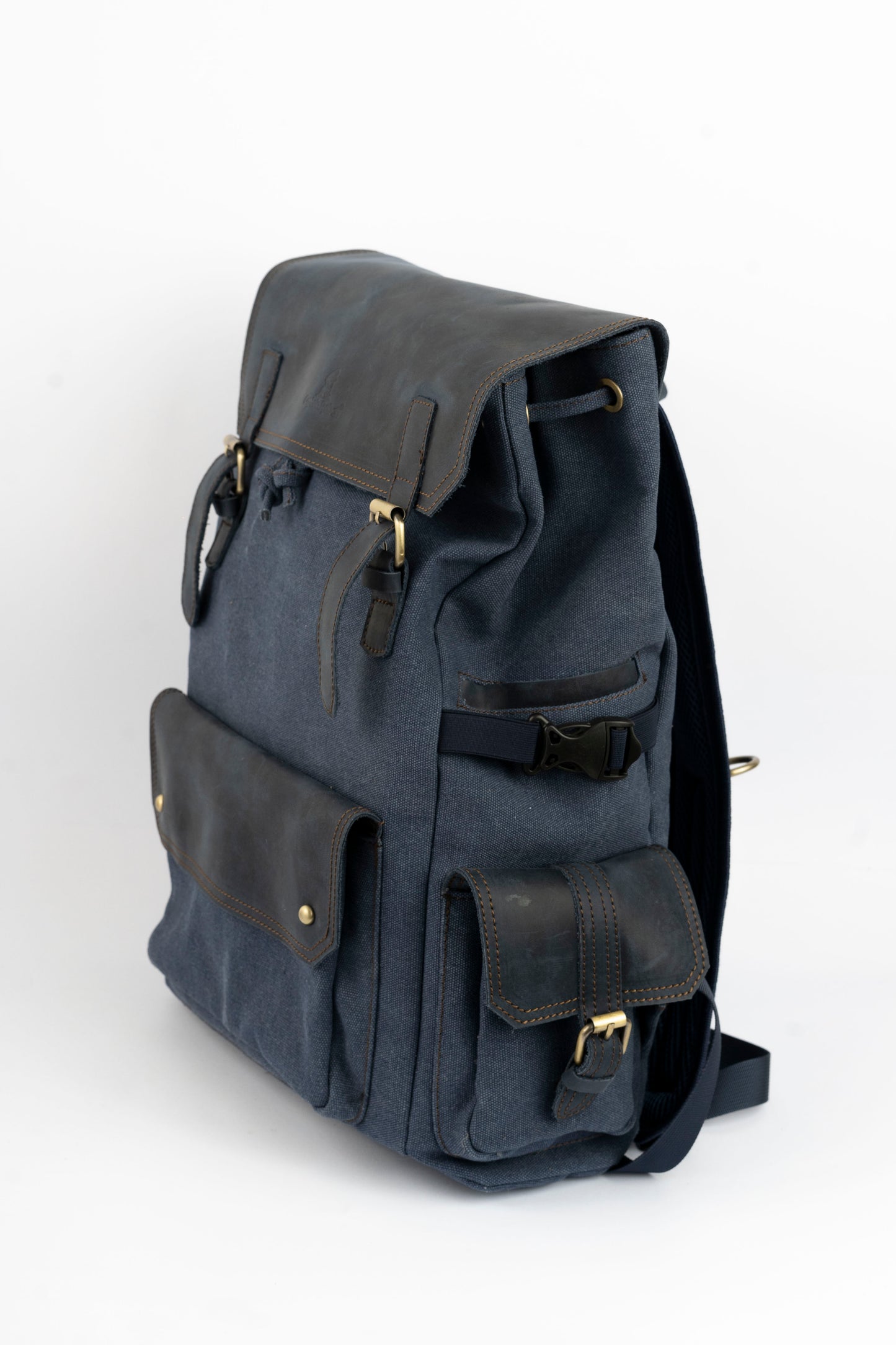 Daily Vintage Backpack ''100% Cotton canvas & Cow leather'' – Navy