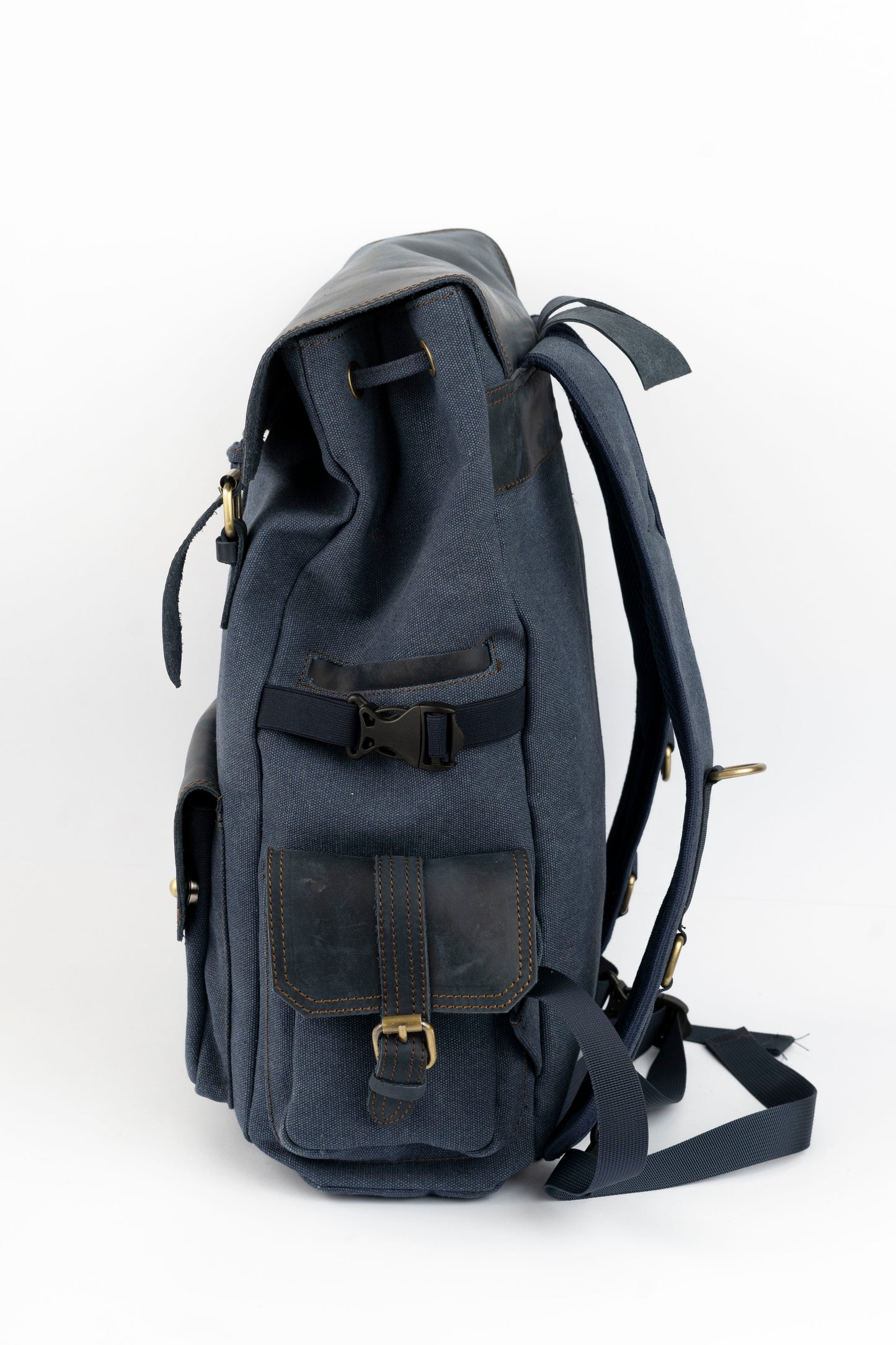 Daily Vintage Backpack ''100% Cotton canvas & Cow leather'' – Navy
