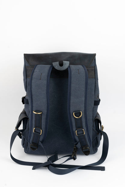 Daily Vintage Backpack ''100% Cotton canvas & Cow leather'' – Navy