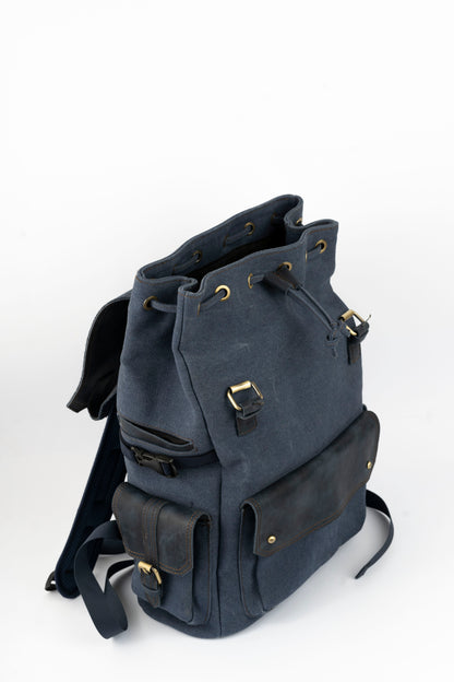 Daily Vintage Backpack ''100% Cotton canvas & Cow leather'' – Navy