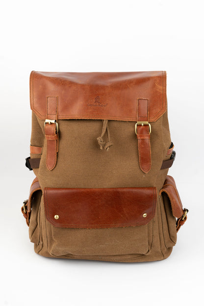 Daily Vintage Backpack ''100% Cotton canvas & Cow leather'' – Havana Brown