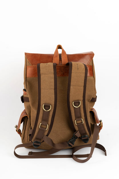 Daily Vintage Backpack ''100% Cotton canvas & Cow leather'' – Havana Brown