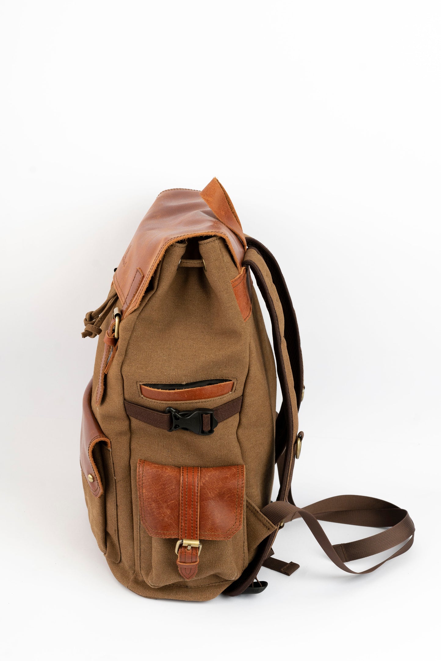 Daily Vintage Backpack ''100% Cotton canvas & Cow leather'' – Havana Brown