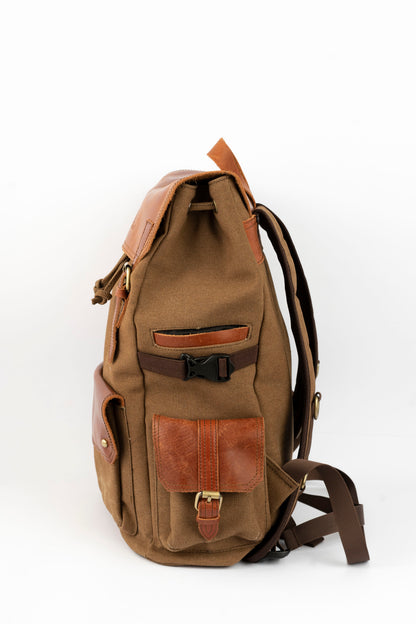 Daily Vintage Backpack ''100% Cotton canvas & Cow leather'' – Havana Brown