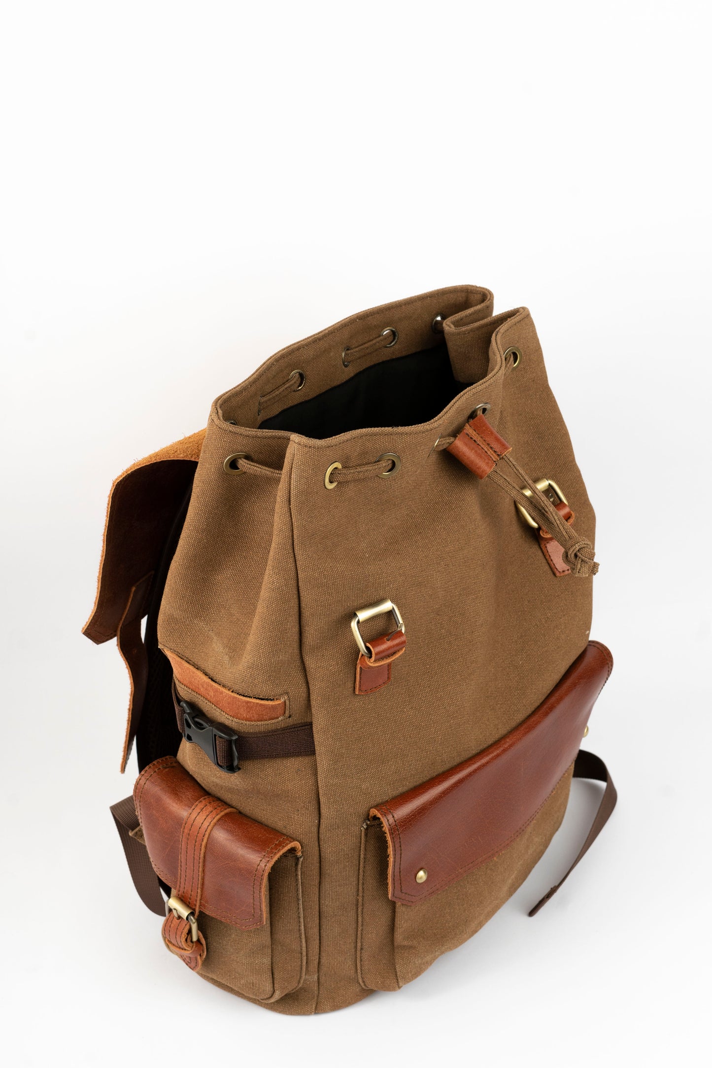 Daily Vintage Backpack ''100% Cotton canvas & Cow leather'' – Havana Brown