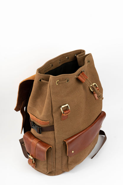 Daily Vintage Backpack ''100% Cotton canvas & Cow leather'' – Havana Brown