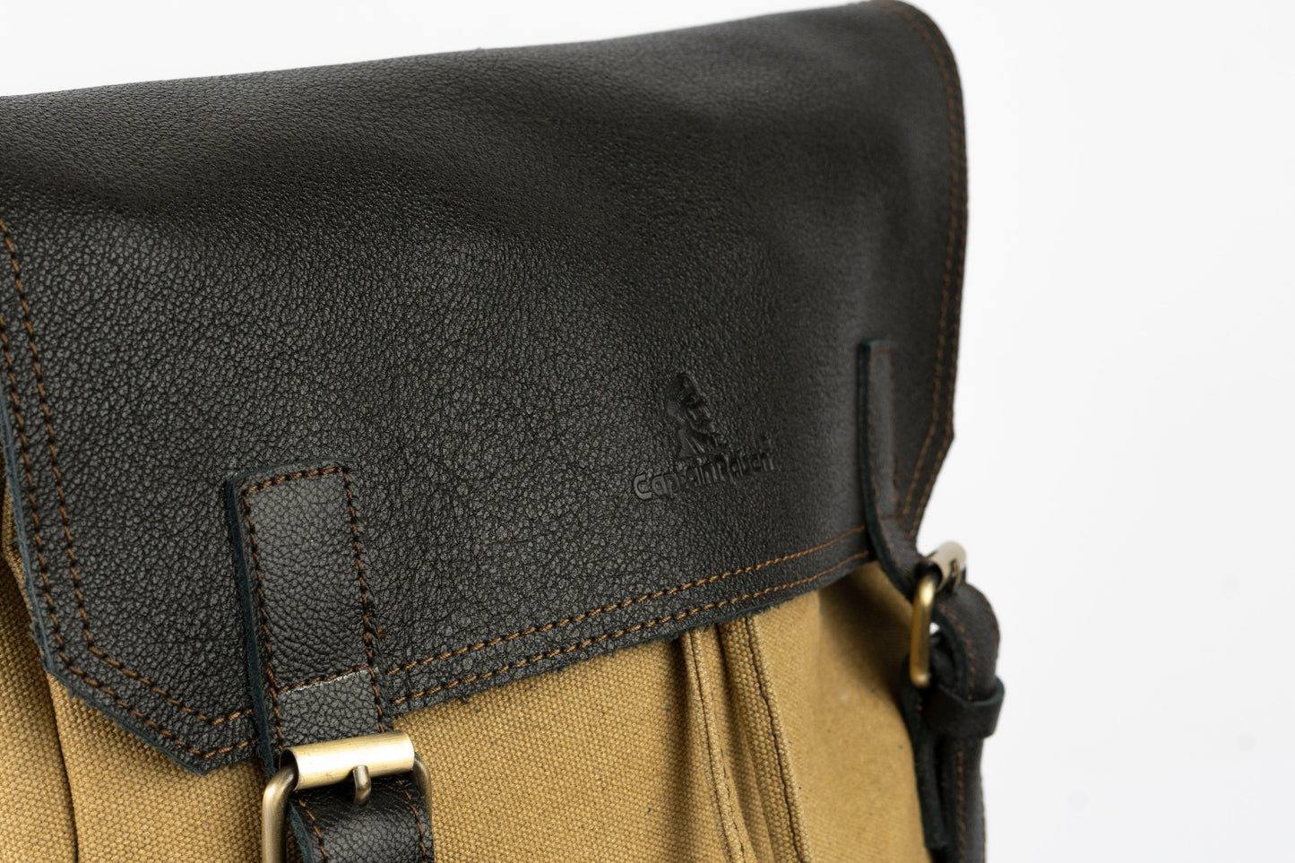 Daily Vintage Backpack ''100% Cotton canvas & Cow leather'' – Biege Black