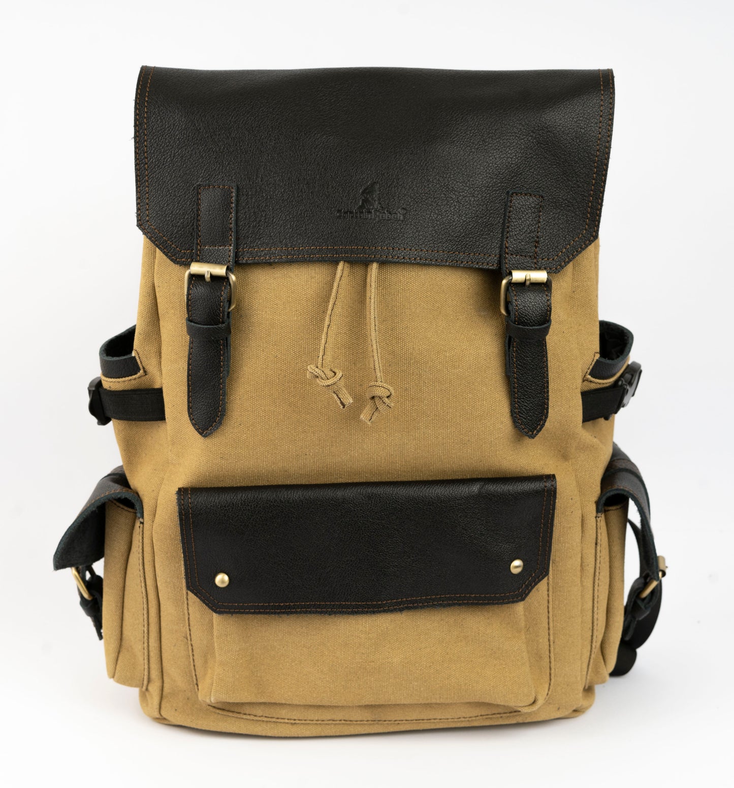 Daily Vintage Backpack ''100% Cotton canvas & Cow leather'' – Biege Black