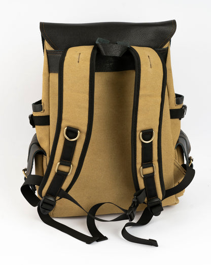 Daily Vintage Backpack ''100% Cotton canvas & Cow leather'' – Biege Black