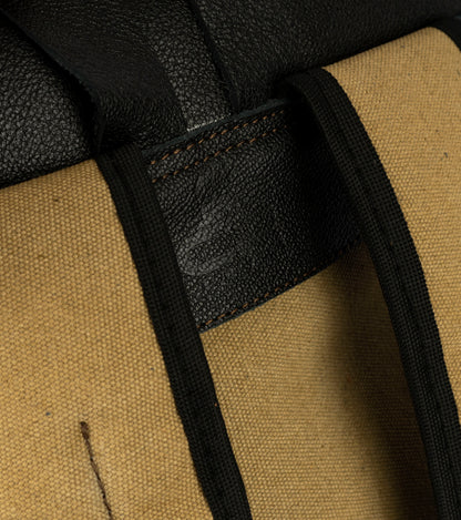 Daily Vintage Backpack ''100% Cotton canvas & Cow leather'' – Biege Black
