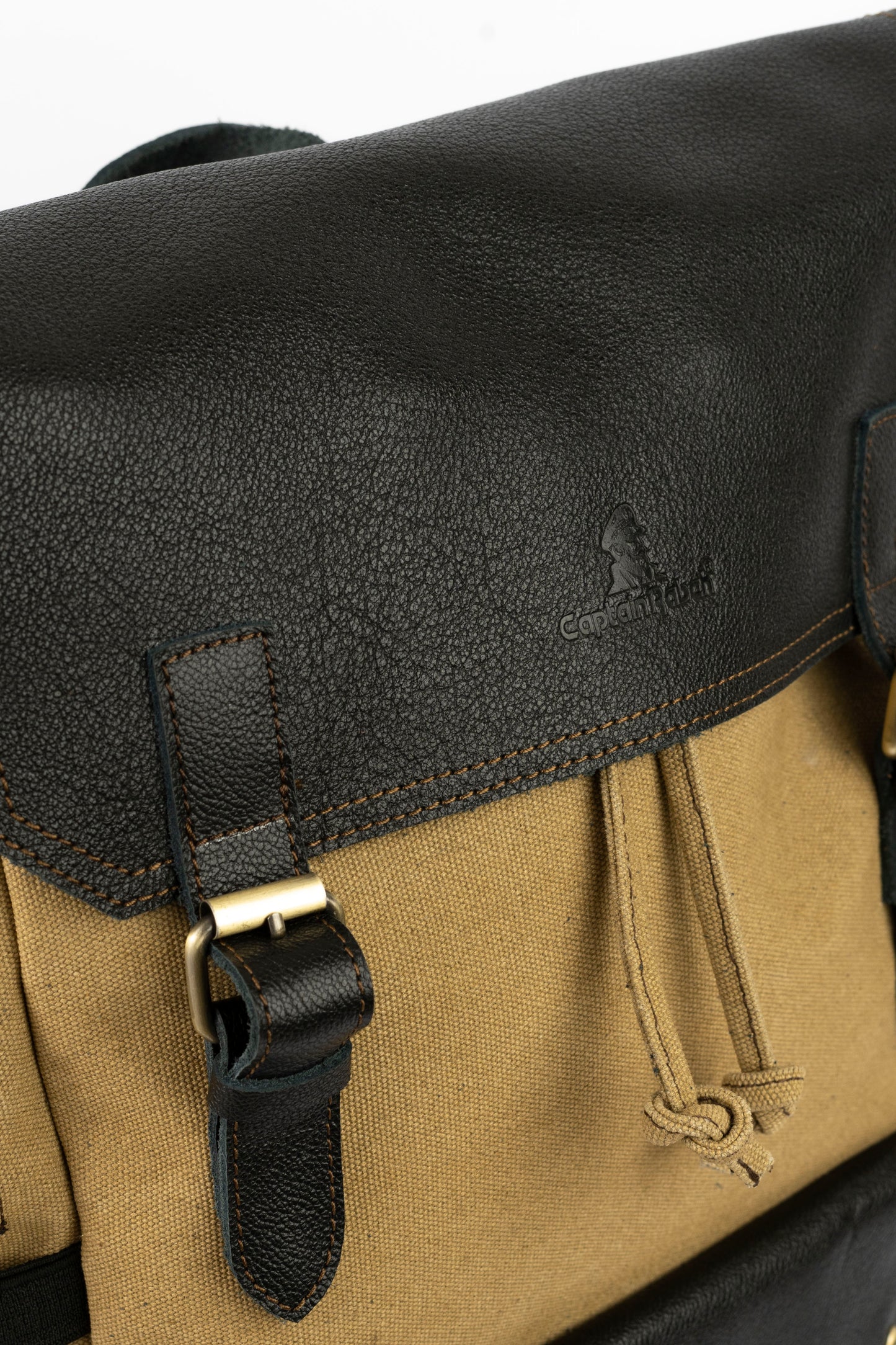 Daily Vintage Backpack ''100% Cotton canvas & Cow leather'' – Biege Black