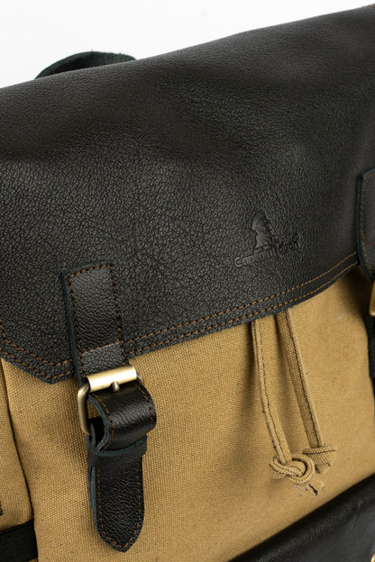 Daily Vintage Backpack ''100% Cotton canvas & Cow leather'' – Biege Black