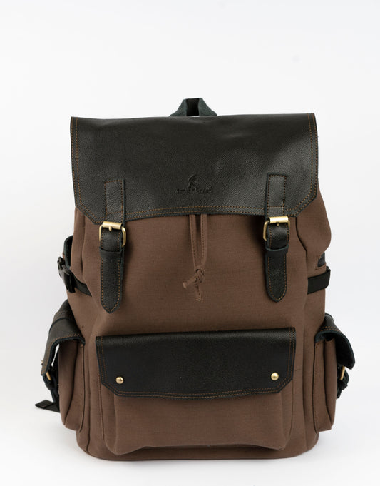 Daily Vintage Backpack ''100% Cotton canvas & Cow leather'' – Brown Black