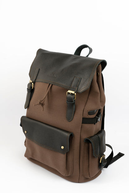 Daily Vintage Backpack ''100% Cotton canvas & Cow leather'' – Brown Black