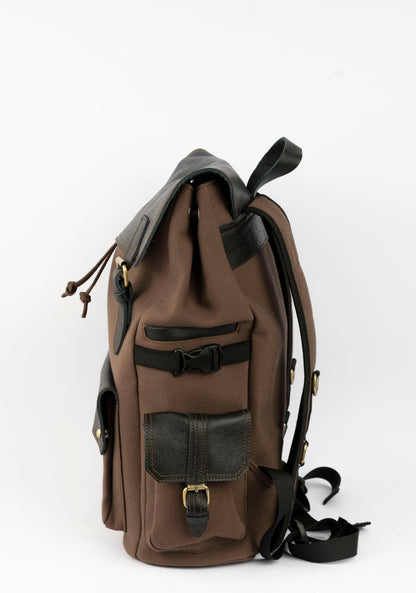 Daily Vintage Backpack ''100% Cotton canvas & Cow leather'' – Brown Black