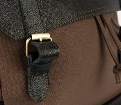 Daily Vintage Backpack ''100% Cotton canvas & Cow leather'' – Brown Black