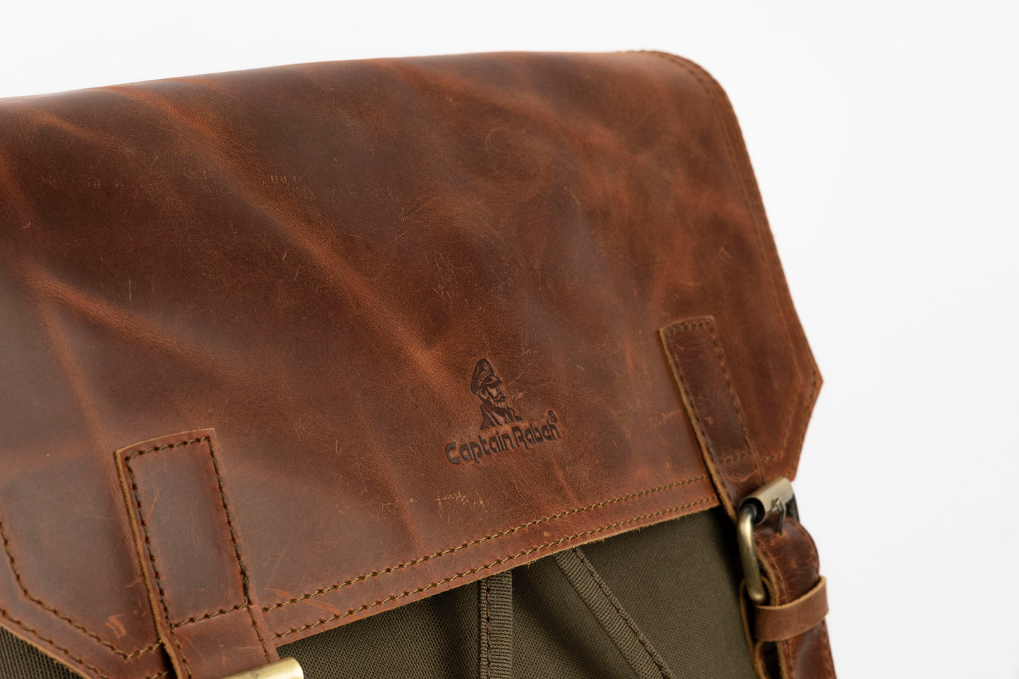 Daily Vintage Backpack ''100% Cotton canvas & Cow leather'' – Olive Brown