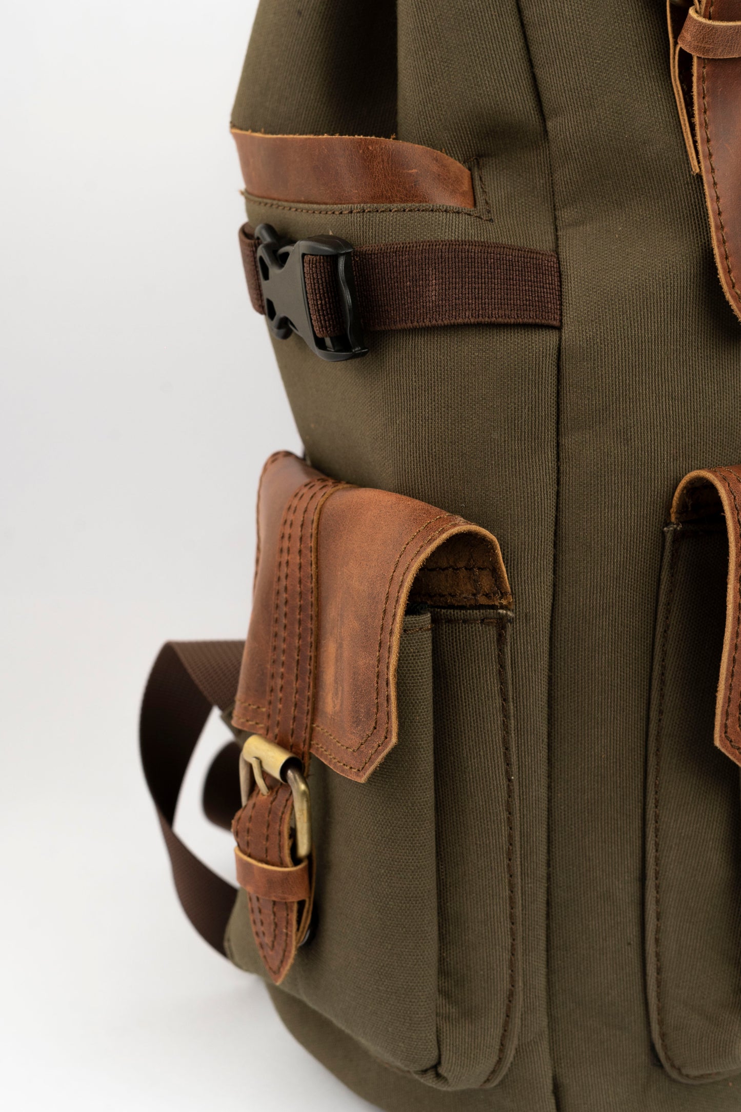 Daily Vintage Backpack ''100% Cotton canvas & Cow leather'' – Olive Brown