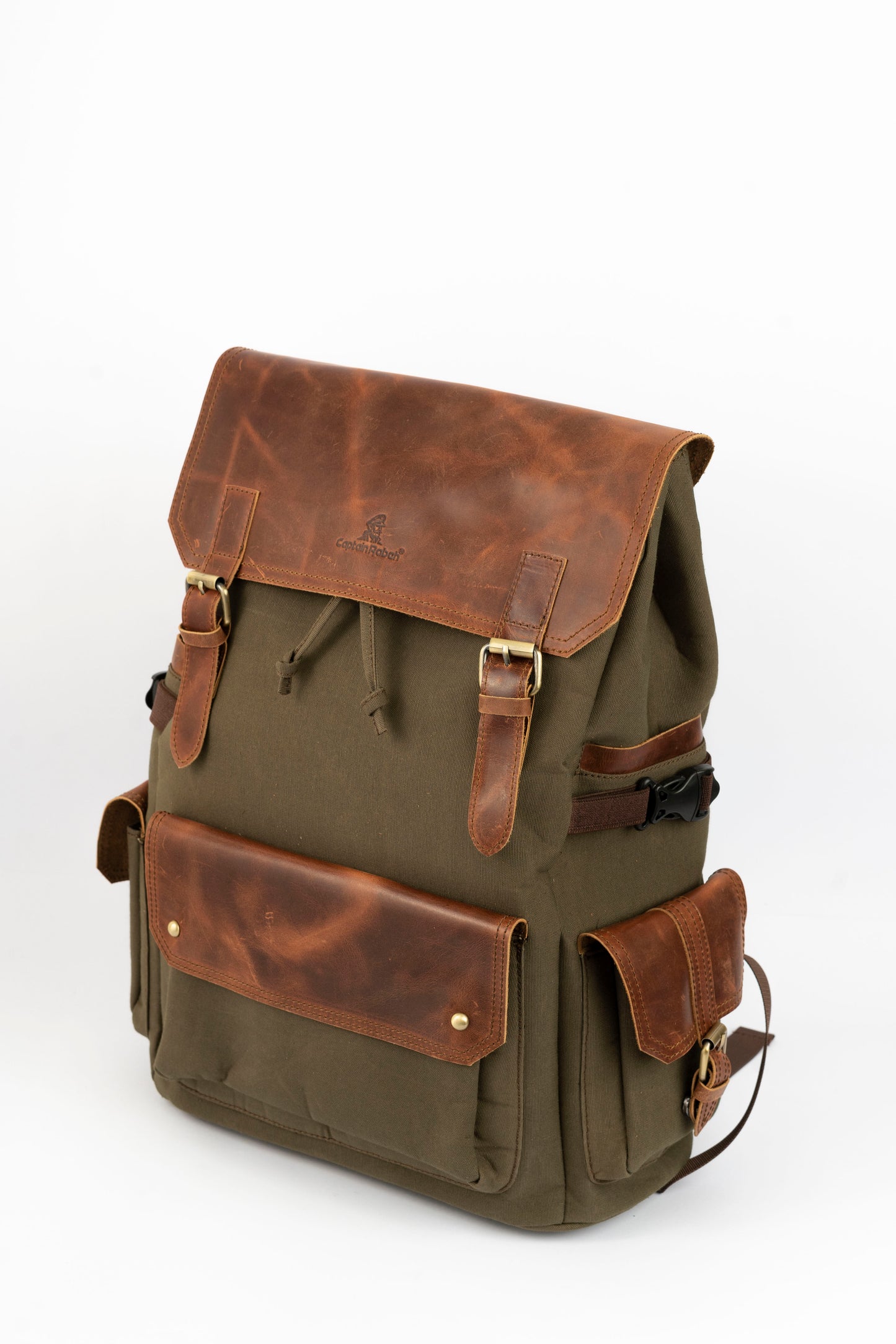 Daily Vintage Backpack ''100% Cotton canvas & Cow leather'' – Olive Brown
