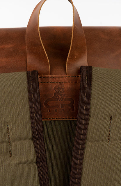Daily Vintage Backpack ''100% Cotton canvas & Cow leather'' – Olive Brown