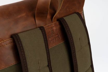 Daily Vintage Backpack ''100% Cotton canvas & Cow leather'' – Olive Brown