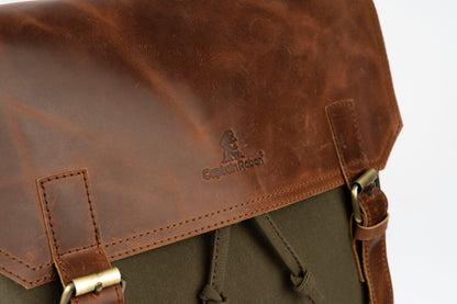 Daily Vintage Backpack ''100% Cotton canvas & Cow leather'' – Olive Brown