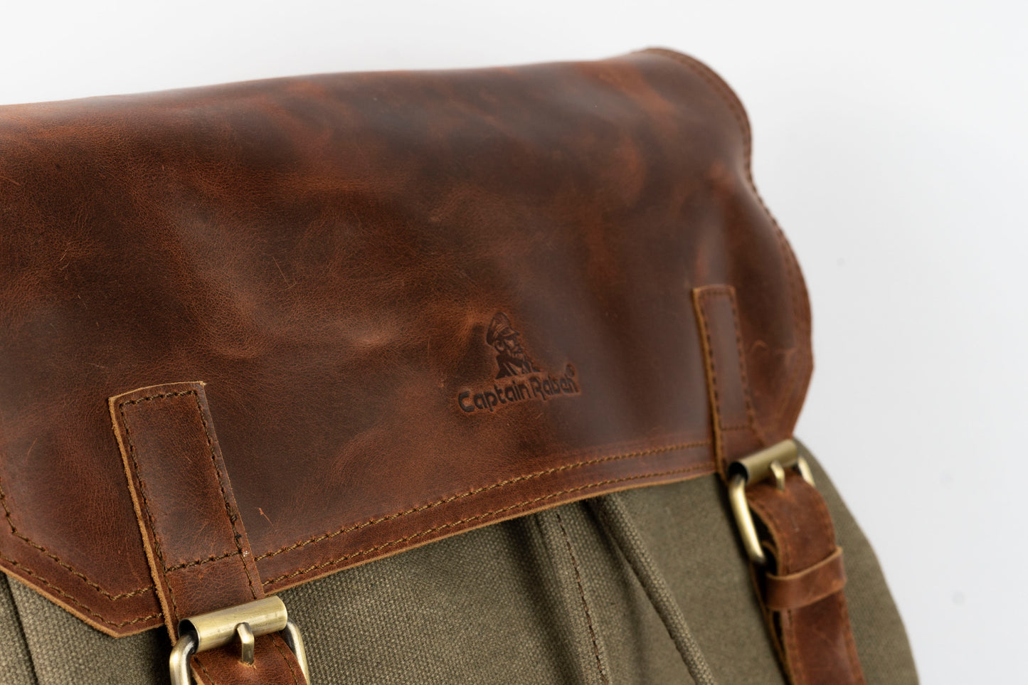 Daily Vintage Backpack ''100% Cotton canvas & Cow leather'' – Army Brown