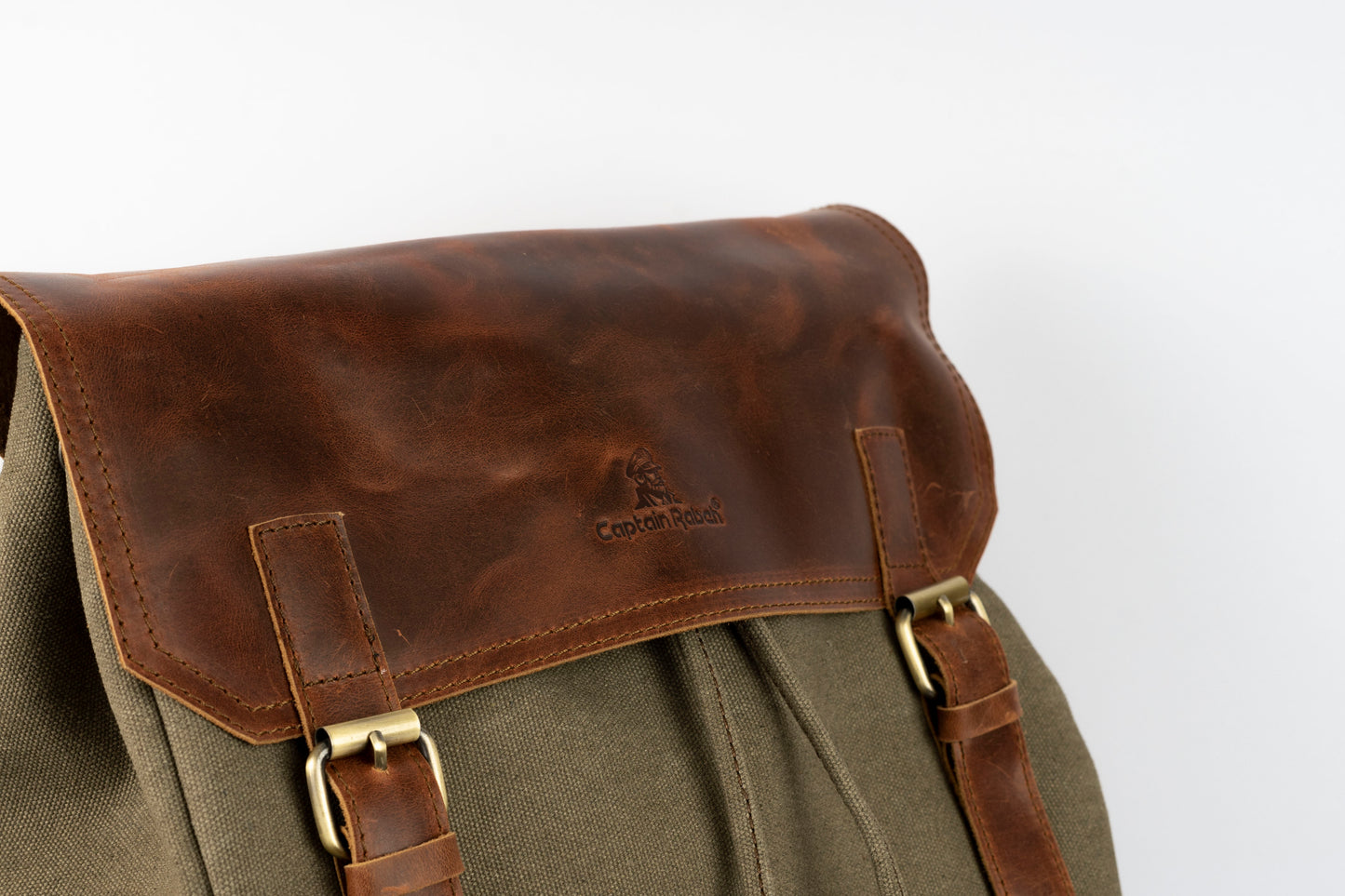 Daily Vintage Backpack ''100% Cotton canvas & Cow leather'' – Army Brown