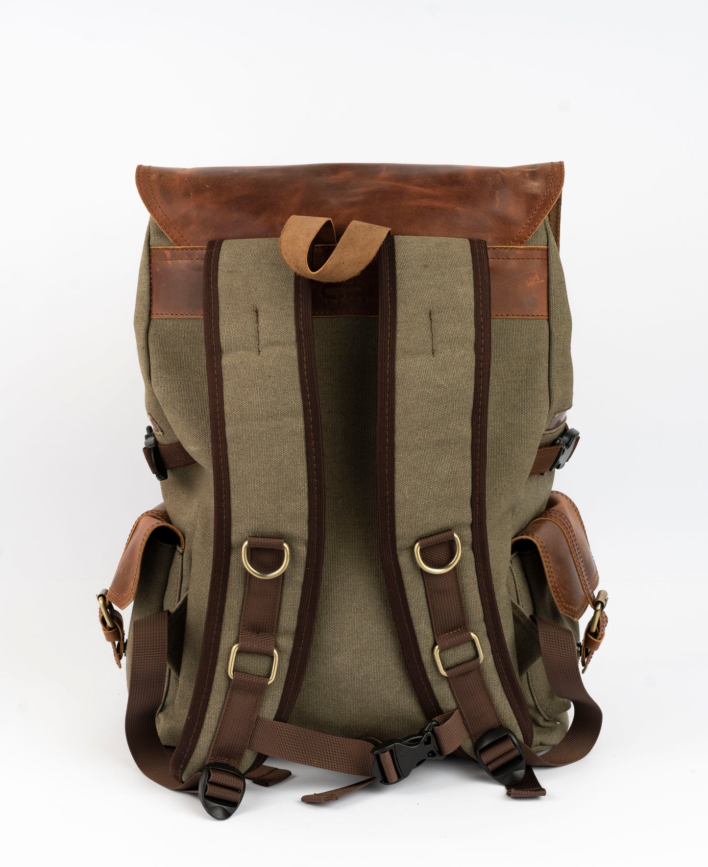 Daily Vintage Backpack ''100% Cotton canvas & Cow leather'' – Army Brown