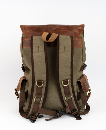 Daily Vintage Backpack ''100% Cotton canvas & Cow leather'' – Army Brown