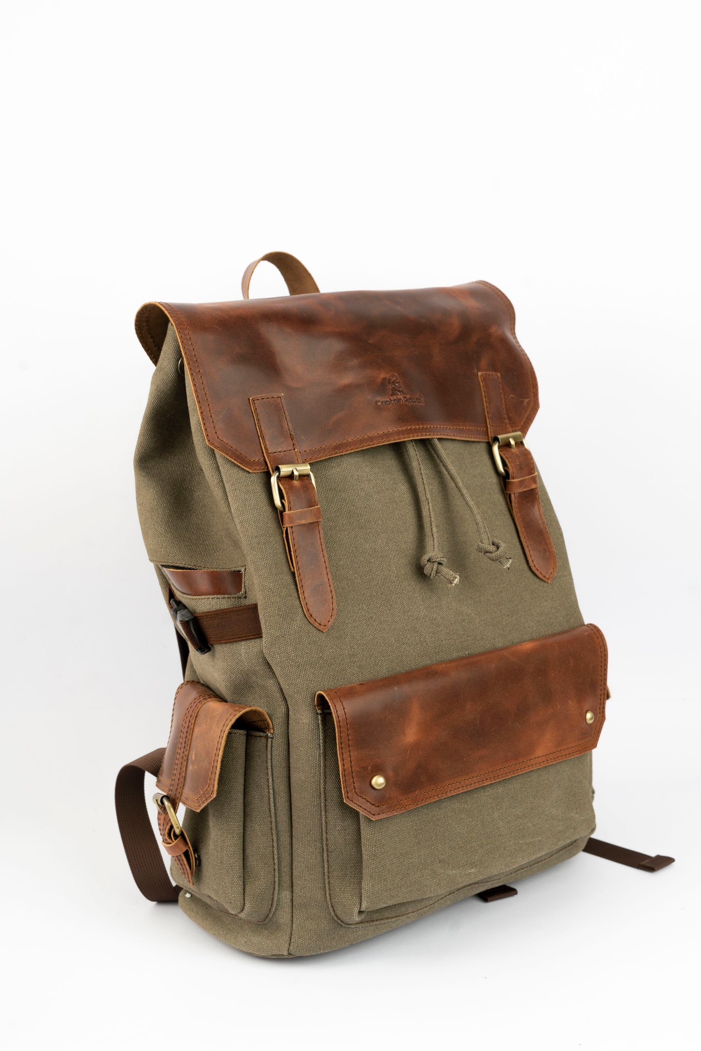 Daily Vintage Backpack ''100% Cotton canvas & Cow leather'' – Army Brown