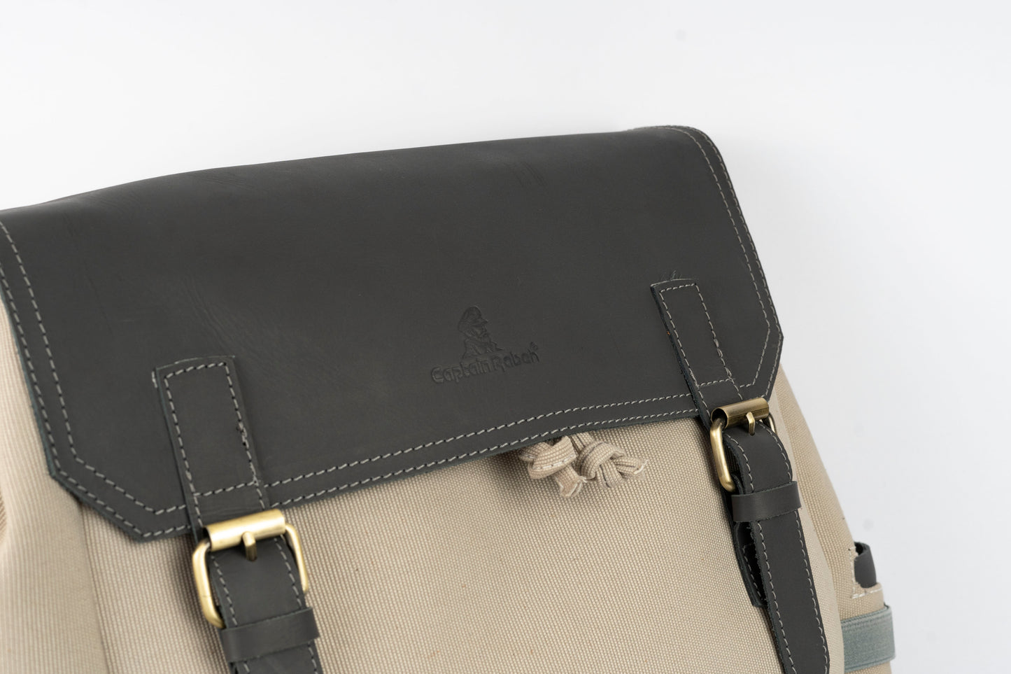 Daily Vintage Backpack ''100% Cotton canvas & Cow leather'' – White
