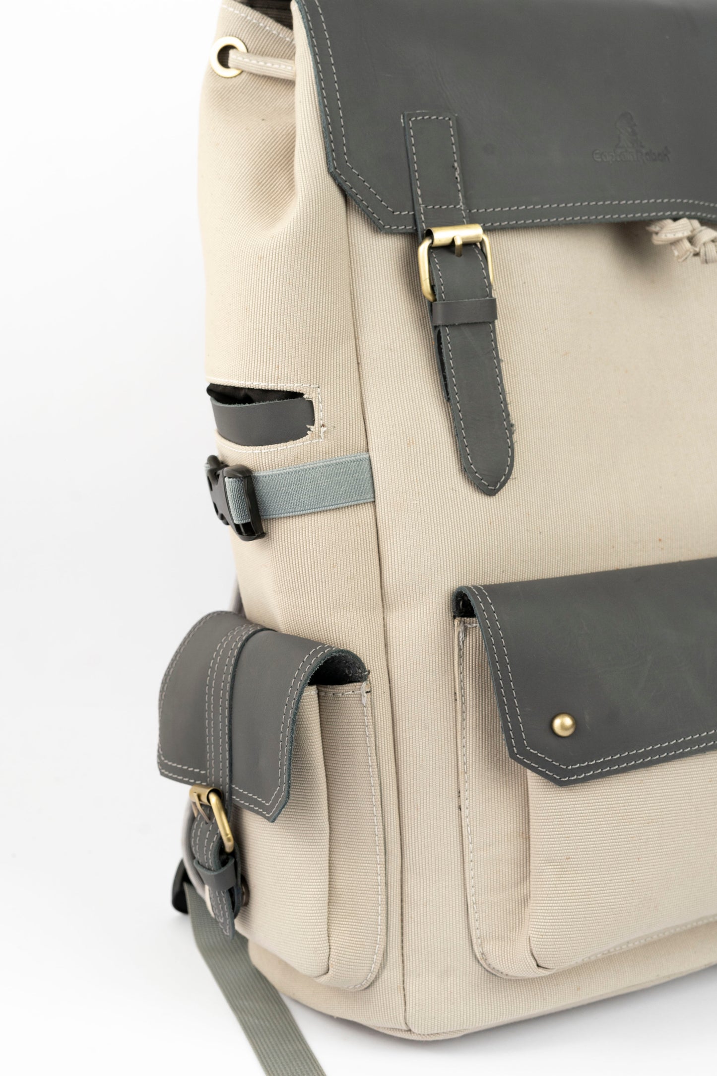 Daily Vintage Backpack ''100% Cotton canvas & Cow leather'' – White