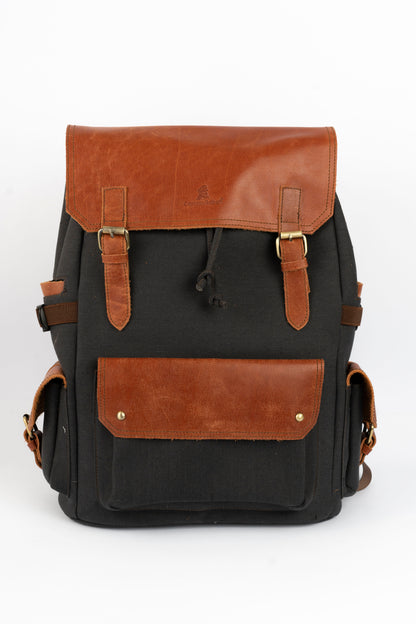 Daily Vintage Backpack ''100% Cotton canvas & Cow leather'' – Black