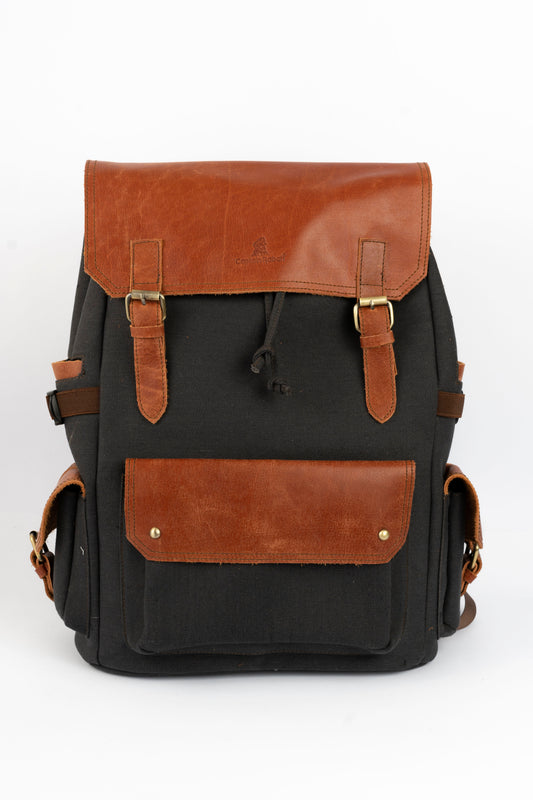 Daily Vintage Backpack ''100% Cotton canvas & Cow leather'' – Black