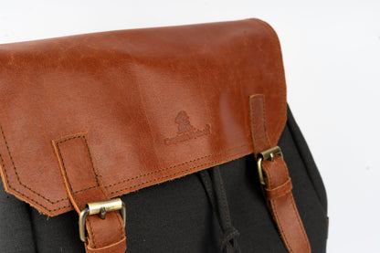 Daily Vintage Backpack ''100% Cotton canvas & Cow leather'' – Black