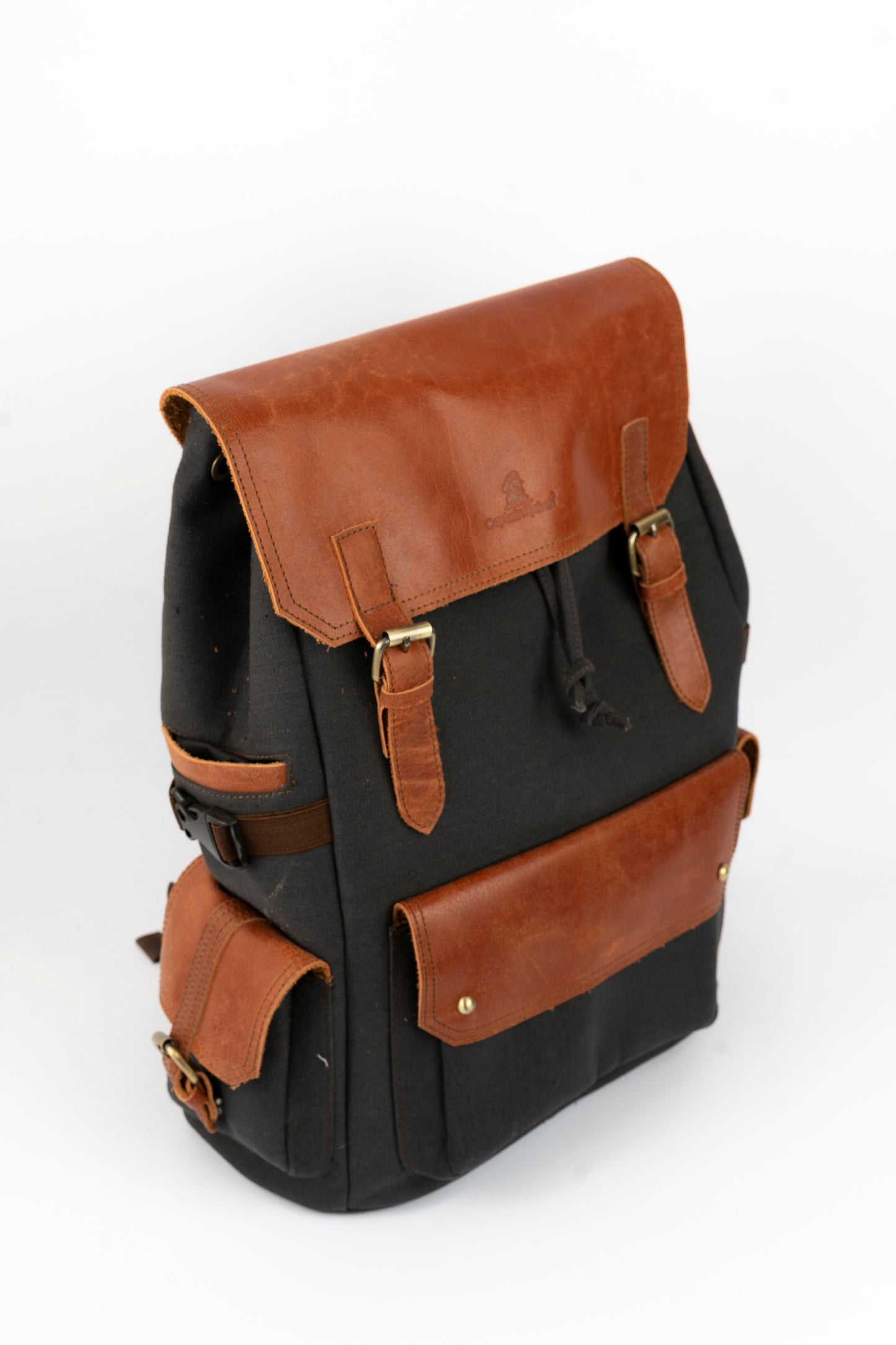 Daily Vintage Backpack ''100% Cotton canvas & Cow leather'' – Black