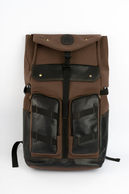 Captain Rabeh Waxed Canvas Travel Backpack - Deep Brown