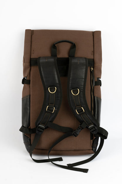 Captain Rabeh Waxed Canvas Travel Backpack - Deep Brown