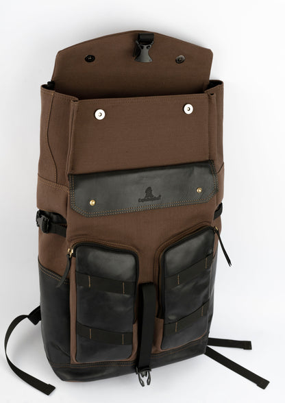 Captain Rabeh Waxed Canvas Travel Backpack - Deep Brown