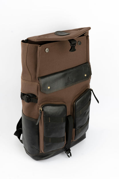 Captain Rabeh Waxed Canvas Travel Backpack - Deep Brown