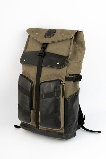 Captain Rabeh Waxed Canvas Travel Backpack - Army Black
