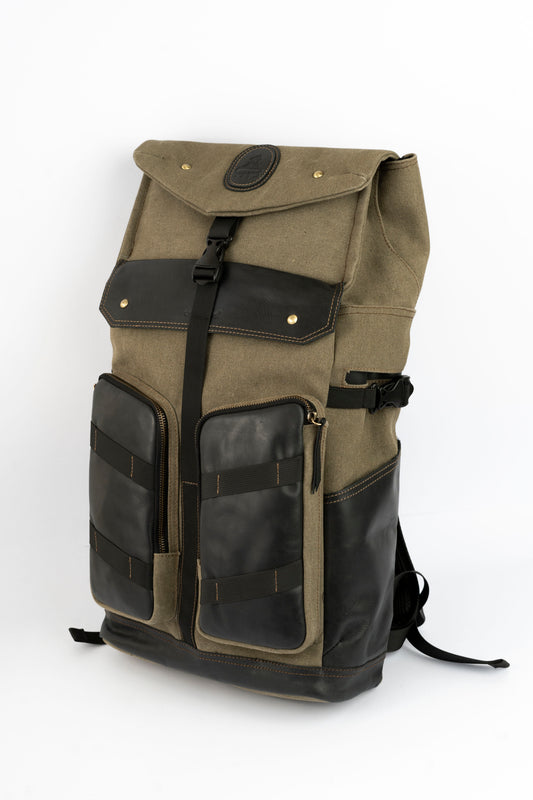 Captain Rabeh Waxed Canvas Travel Backpack - Army Black