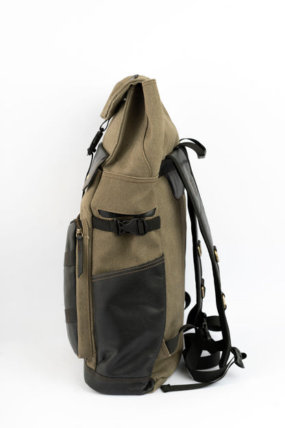 Captain Rabeh Waxed Canvas Travel Backpack - Army Black