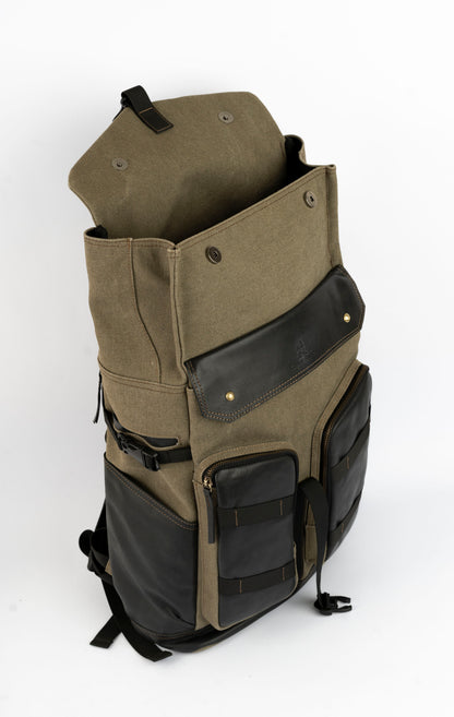 Captain Rabeh Waxed Canvas Travel Backpack - Army Black